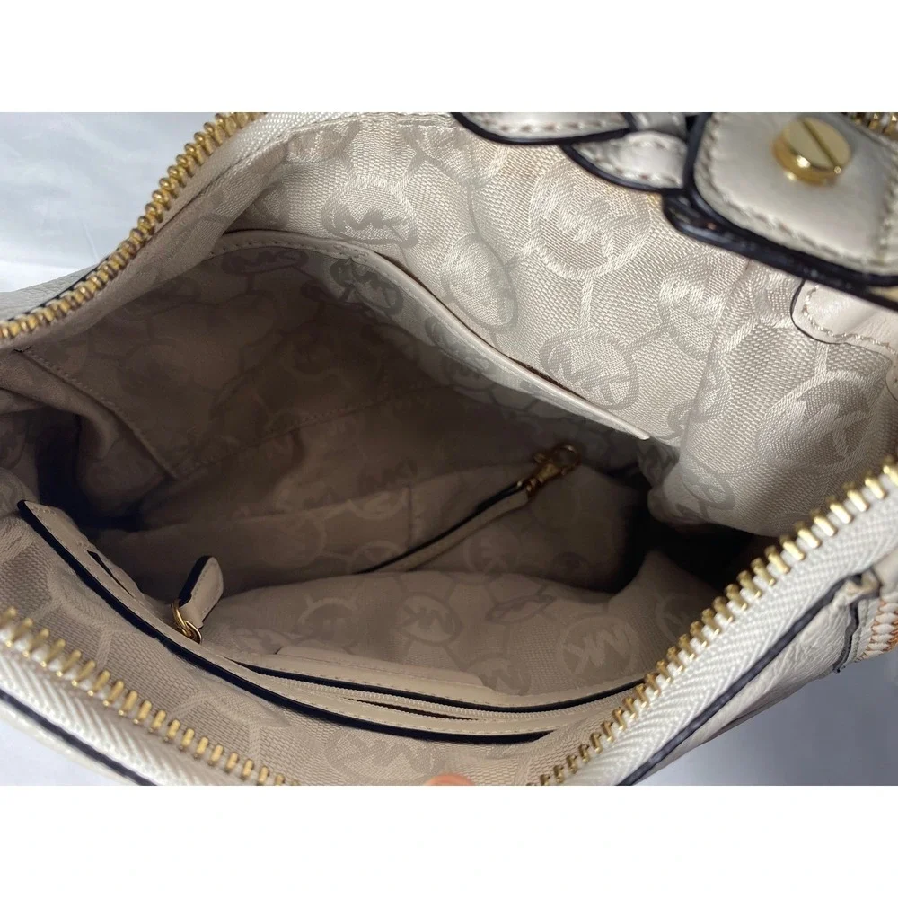 Michael Kors Hobo Bag Womens Small Cream‎ Pebbled Leather Braided Shoulder Bag